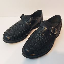 GIORGIO BRUTINI Men Black Leather Casual Dress Rubber Sole Shoes 8 D Med VGC