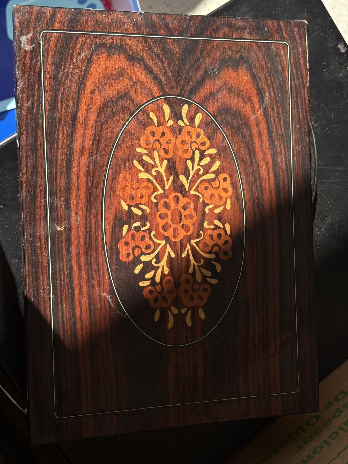 INLAID WOOD JEWELRY DRESSER VANITY BOX CHEST MIRROR
