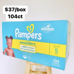 Size 5 (Over 27 Lbs) Pampers Swaddlers (104 Baby Diapers)