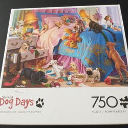 750 piece jigsaw puzzle "roomful of naughty puppies" 
No missing pieces