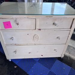 Vintage Farmhouse Dresser / Storage Chest – Glass Top