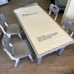 Large Gray kids Toddler Table and Chair Set, Height-Adjustable  Age 2-10, one table 4 Chairs