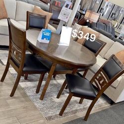 5-Pc Round Dining Table Set Walnut Finish 