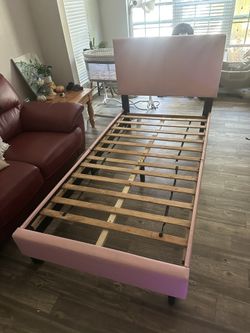 2 Pink 1 Black Leather Twin Bed Frame With Headboard