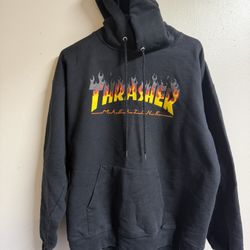 Thrasher fire flames men’s black hoodie size medium
