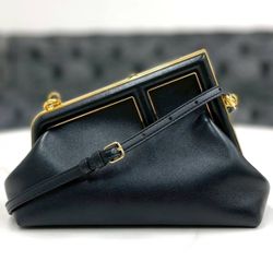 Fendi First Small Black Leather Shoulder Bag