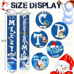 Merry Christmas Decorations for Home Xmas Front Door Decorations,Blue Merry Christmas Door Banner for Outdoor,Christmas Porch Sign Hanging Decorations