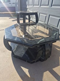 Octagonal Marble-Look Coffee and End Table Set