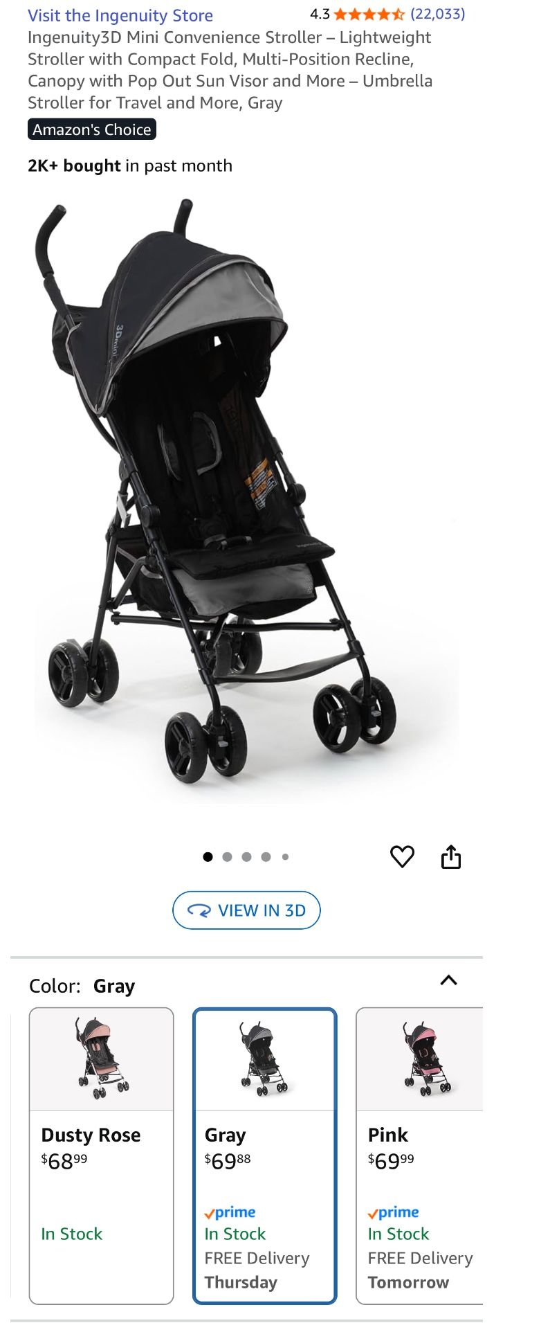Ingenuity3D Mini Convenience Stroller – Lightweight Stroller with Compact Fold