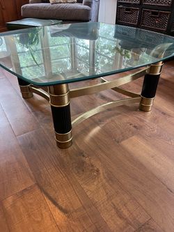 Vintage Glass-Top Coffee Table withMetal Base