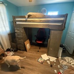 Twin over Twin L Shaped Bunk Bed desk & bookshelf Pre-Owned