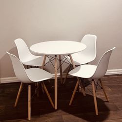 Round Dining Table Set for 4, Circle Kitchen Table Chairs Set of 4 with Ergonomic Seat & Solid Wood Legs, 5-Pieces Modern Dining Room Table Set for 4 