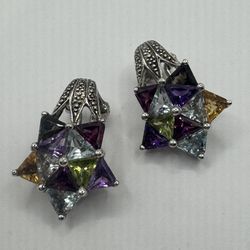 Natural Stones Sterling Silver Stars Clip On Earrings. 