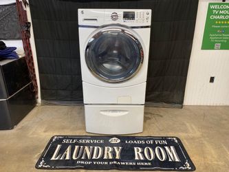 GE GFWS1700H0WW Front Load Washer With Pedestal And 🛡️ 30-Day Warranty