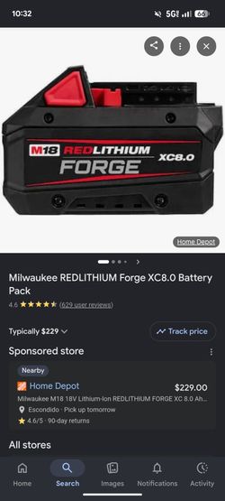 M18 18V Lithium-Ion REDLITHIUM FORGE XC 8.0 Ah Battery Pack
