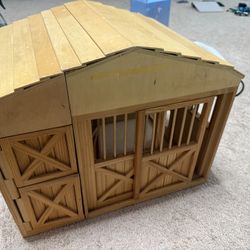 Wooden Horse Stable With Horses