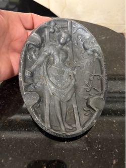 Vintage woman in bustier cast pewter dual sided trinket dish
