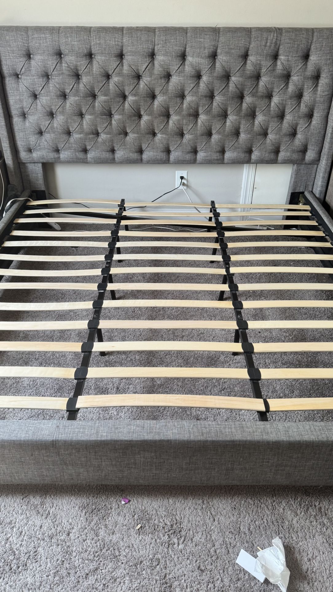 King Sized Gray Tufted Bed w/ bench $$$