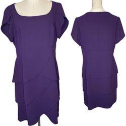 Eliza J Royal Collection Purple Sheath Dress Ruffle Detail Short Sleeve, size 14