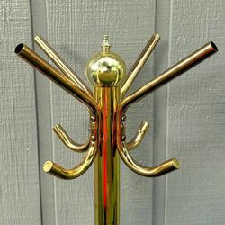 Vintage Mid Century Freestanding Hall Tree Brass Coat Hanger Rack