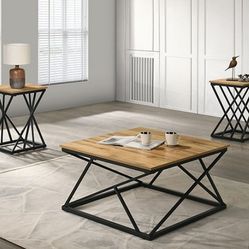 Rustic Natural/Black Abstract Shape Coffee Table Set
