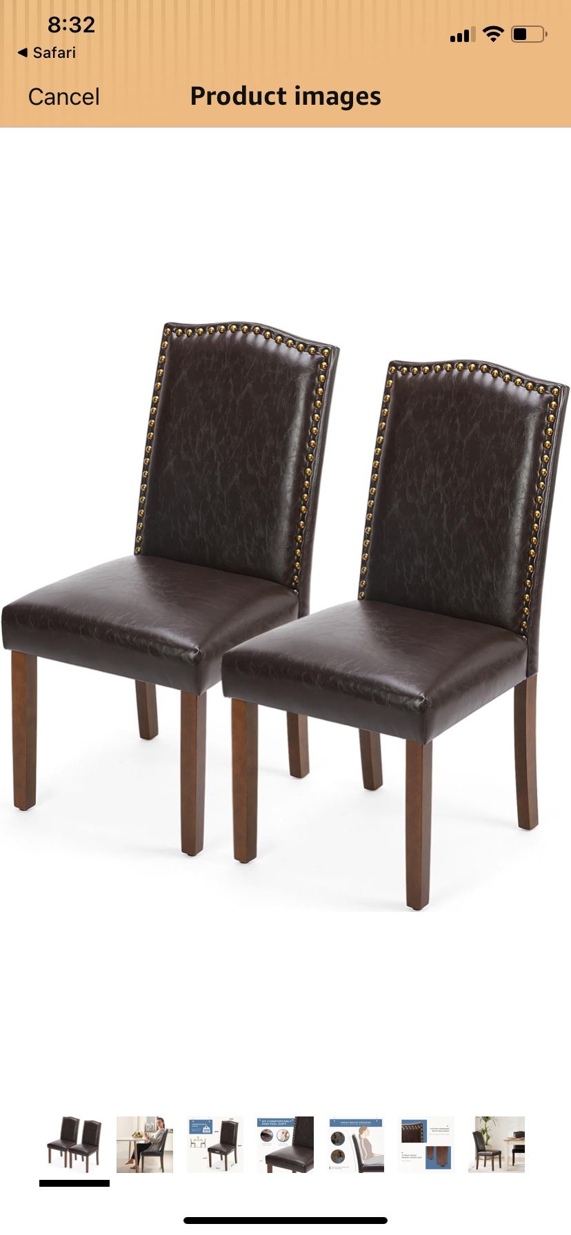 DUMOS Upholstered Dining ChairsSet of 2 PU Leather Dining Room Kitchen Chair with Nailhead Trim and Wood Legs, Modern Side Chairs for Living Room-Brow