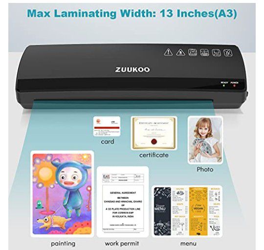 Zuukoo Laminator, Laminator Machine for A3/A4/A5/A6, 4 in 1 Termal Laminator with ABS Anti-Jam Technology, Paper Trimmer 