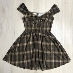 NWOT Green Plaid Lace Trim A-Line Mini Dress