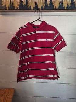Red Striped Mens Large (Short!) Polo