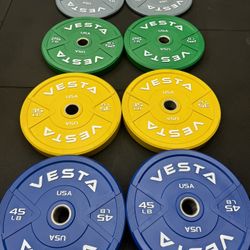  Vesta Color Bumper Plates | 230lbs set | Fitness | Gym | Weights | 2inch holes | New in boxes | 