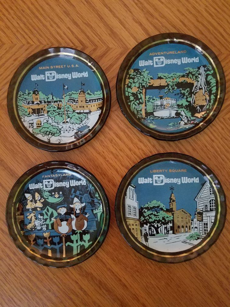 4 Disney glass coasters