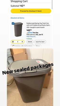 Trash Can with Lid 13 Gallon Gray Plastic Garbage Bin for Home/Kitchen/Office/Garage Wastebasket – Lift-Open Kitchen Black Trash Can 13 Gallon, Large 