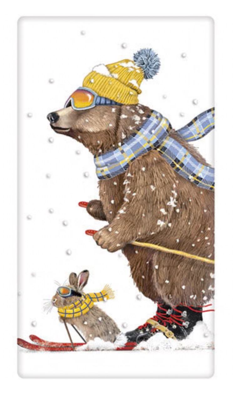 Flour Sack Kitchen Dish Towel Ski Bear Rabbit Mary Lake - Thompson New