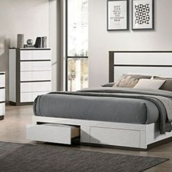 Brand New White & Grey 4pc Queen Bedroom Set (Available In California & Eastern King)