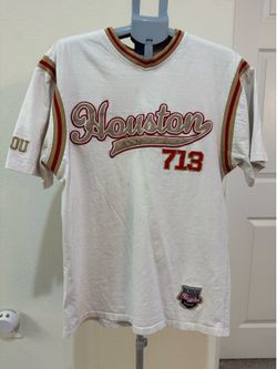 Rare VTG Houston 713 Jersey Tee, XL, HOU Sleeve Embroidery, Stains