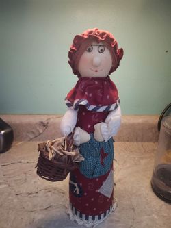 Vintage Terry's Village Fabric Grandma Doll with Basket