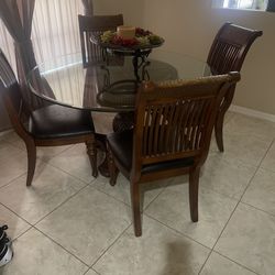 Sold Wood Table With Glass Top