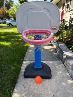 Little Tikes TotSports Easy Score Adjustable Basketball Hoop with Ball used outside
