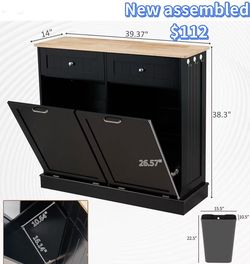 🥨Double Tilt Out Trash Can Cabinet, 2x13 Gallons Trash Cabinet, Black Hidden Kitchen Trash Can with Hideaway Drawers Pet Proof Trash Can for Kitchen 