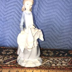 Porcelain Figure Girl With Goose Made In Spain 