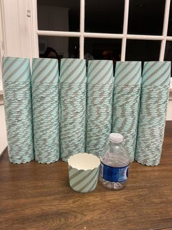 Bake In Cup light Blue Green/ Pale Tiffany Blue With Decorative Details And Scalloped Edges