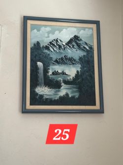 Framed Mountain Landscape Oil Painting