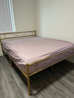 Queen Size Gold Metal Bed Frame