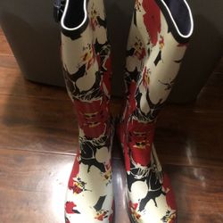 New Coldwater Creek Floral Design Rain Boots Size 10