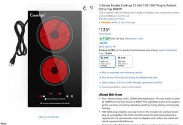 Cusinesync Double Burner Ceramic Cooktop