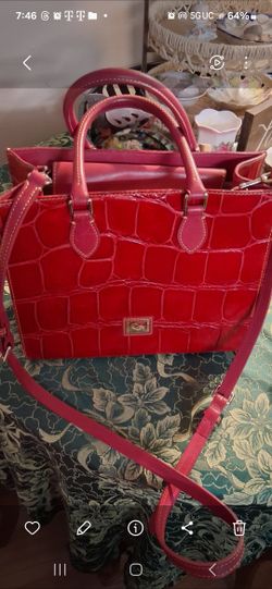 Dooney & Bourke Red Leather Janine Satchel Crossbody Croco Embossed Purse 