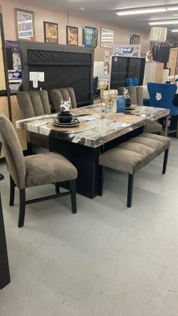 VEGA FAUX MARBLE 6pc DINING SET