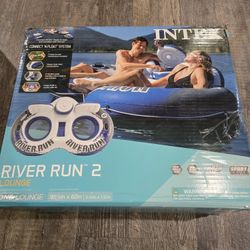 Intex River Run Il Inflatable Double Rider Inntertube with Built-in Cooler and Cupholders with River Run Floating Water Rafts