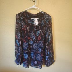 Lane Bryant Floral Long Sleeve Floral Popover