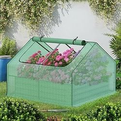 Raised Garden Bed Set, 4x4x1 FT Metal Bottomless Flower Bed with PE Cover for Outdoor Planting, Green